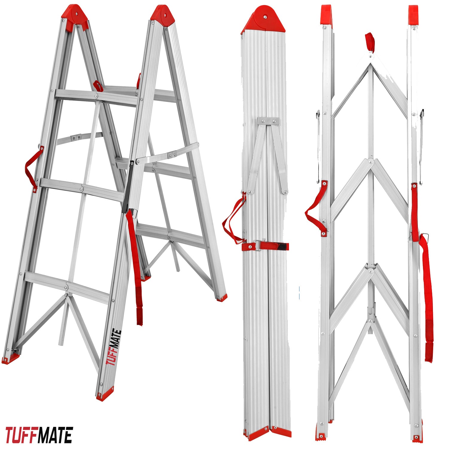 3 Step Ladder Aluminium Folding Folds In Half Foldable Portable Easy To Store TUFFMATE