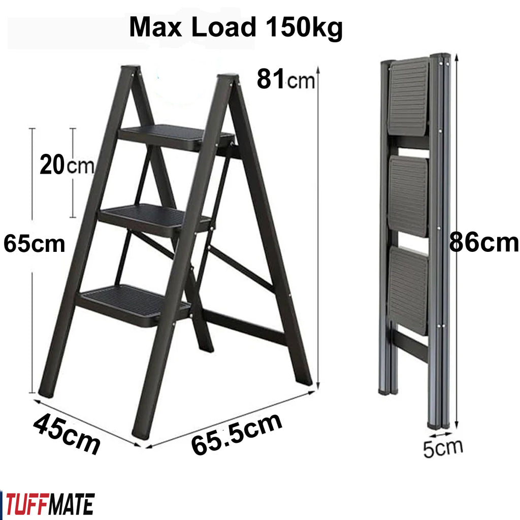 Step Ladder 3 Step Tread 45cm Wide Sturdy and Stable TUFFMATE