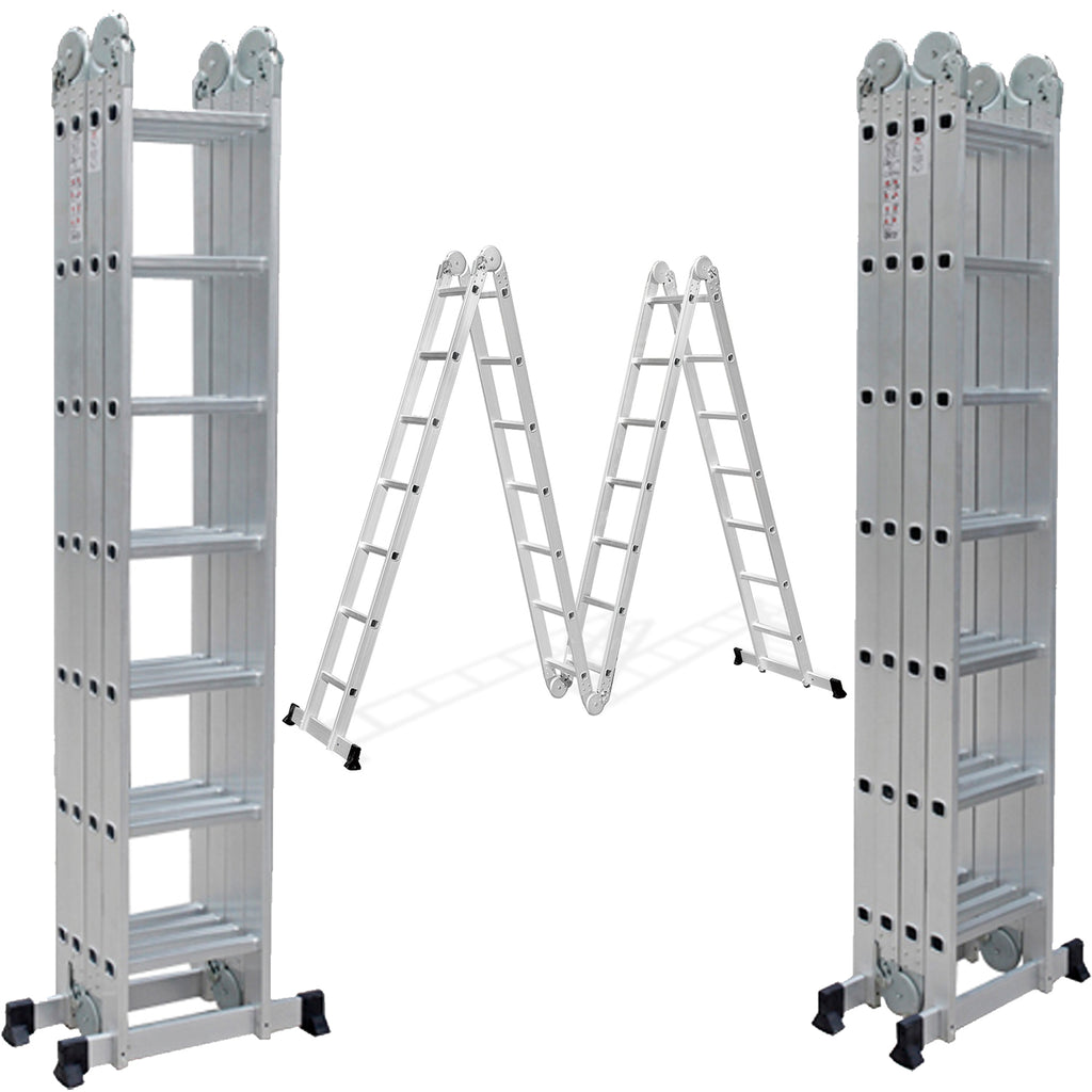Multi Purpose Combination Ladder 4 x 2m - 8m Max Height 14-in-1 Multi Position Aluminium Folding Scaffold TUFFMATE
