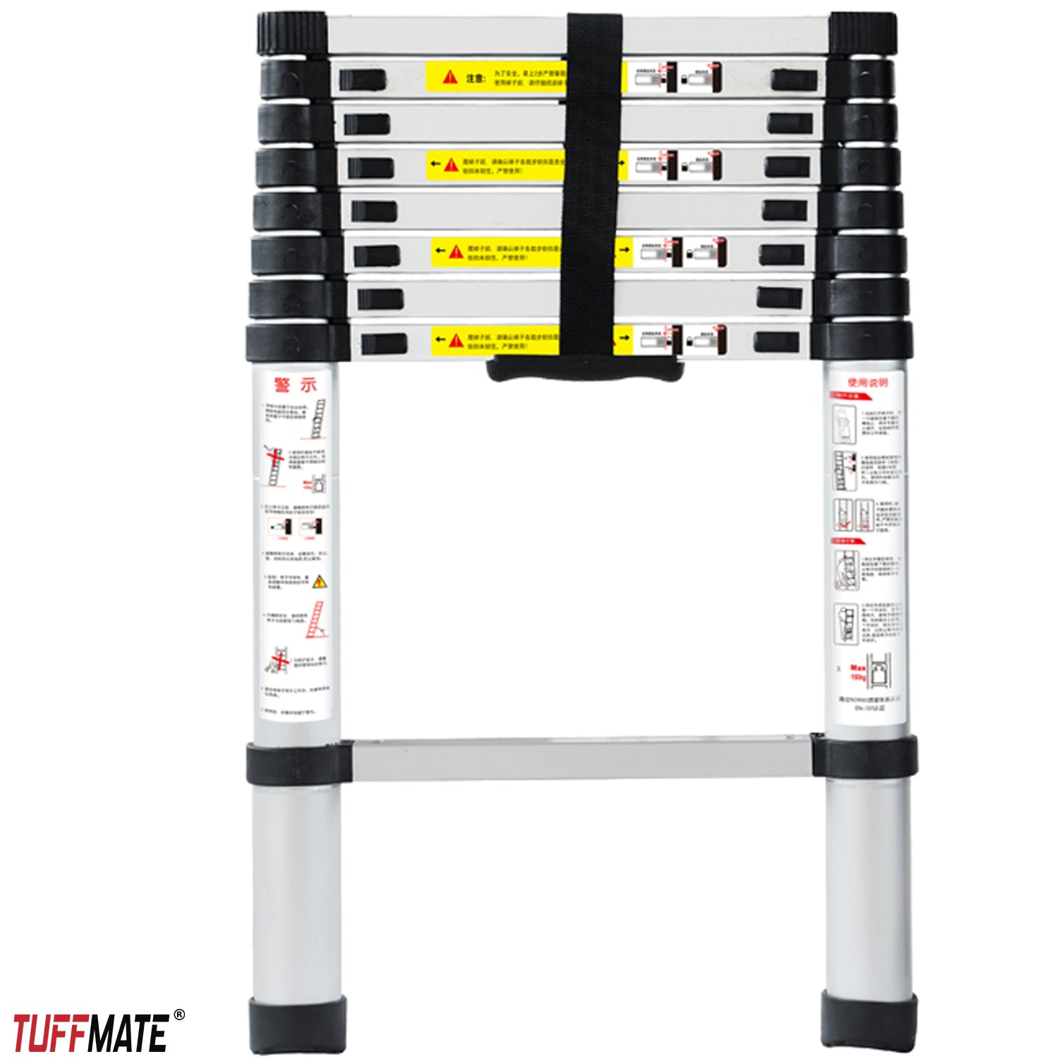 Aluminium Telescopic Ladder 2m Max Height 7 Treads Wide Base