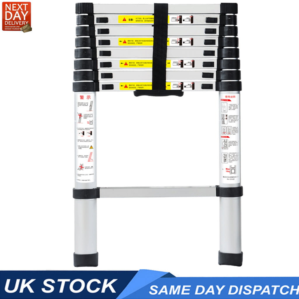 Aluminium Telescopic Ladder 2m Max Height 7 Treads Wide Base
