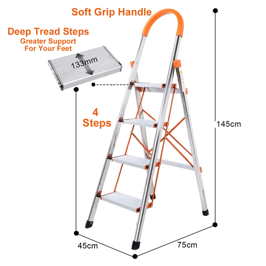 3 Step Orange Ladder – Aluminium Folding Step Ladder for Home and Office image 4