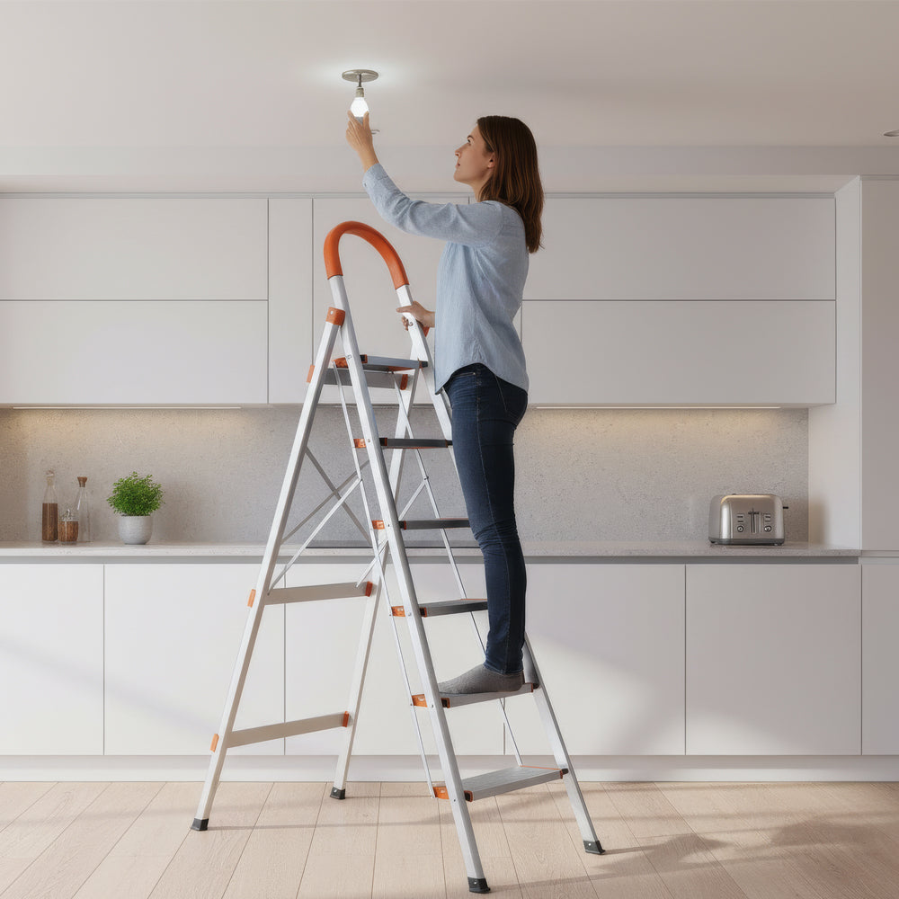 Step Ladder 6 Steps - Folding Aluminium Soft Grip Handle, Max Weight 150kg