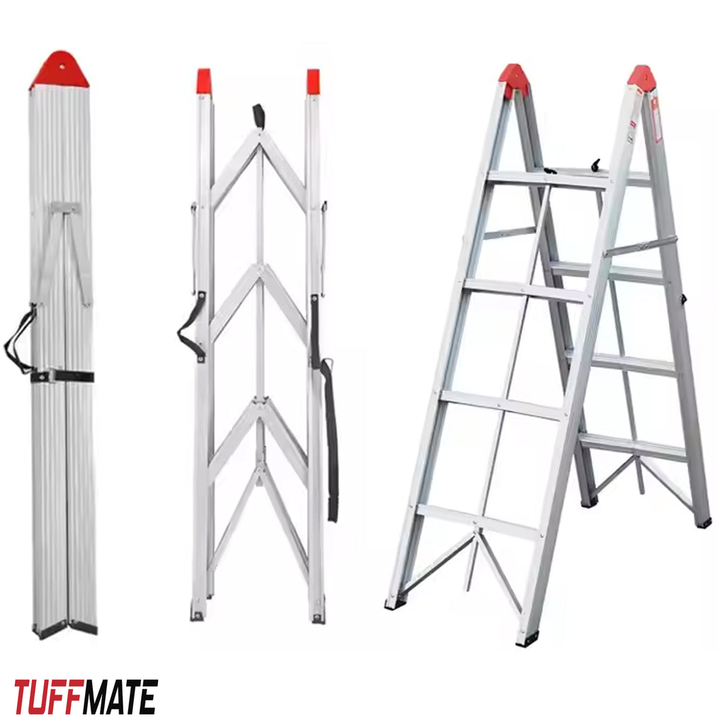 Folding Step Ladder Folds In Half 1.4m 4 Treads Aluminium TUFFMATE