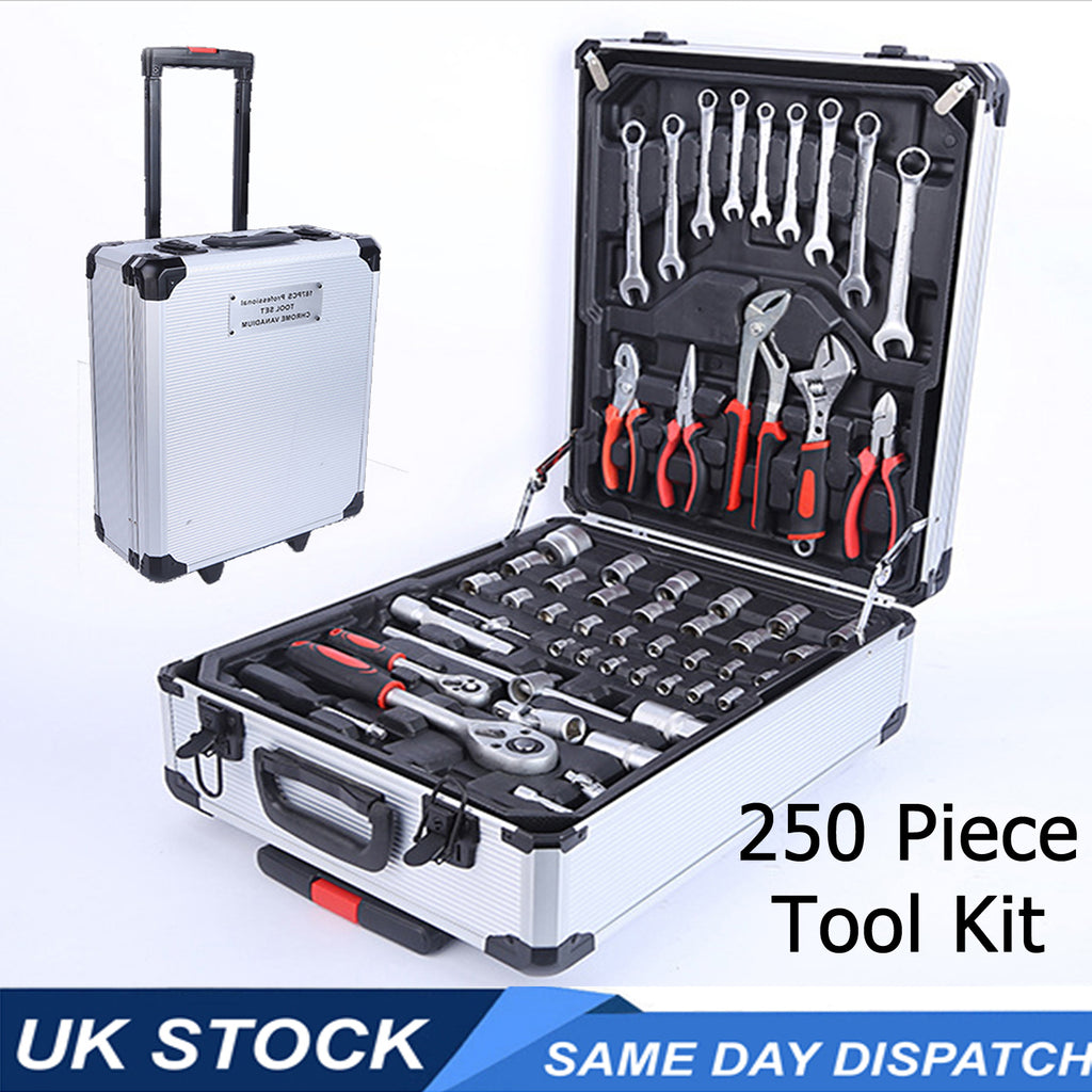 Tool Kit 250 Piece DIY Set with 4 Tool Trays in Aluminium Hard Shell Case