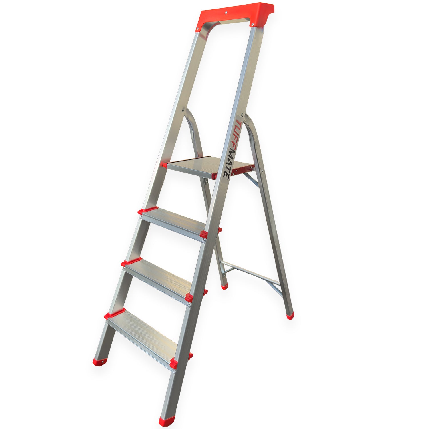 Step Ladder 4 Step Aluminum Folding High Grab Handle and Tool Tray TUFFMATE