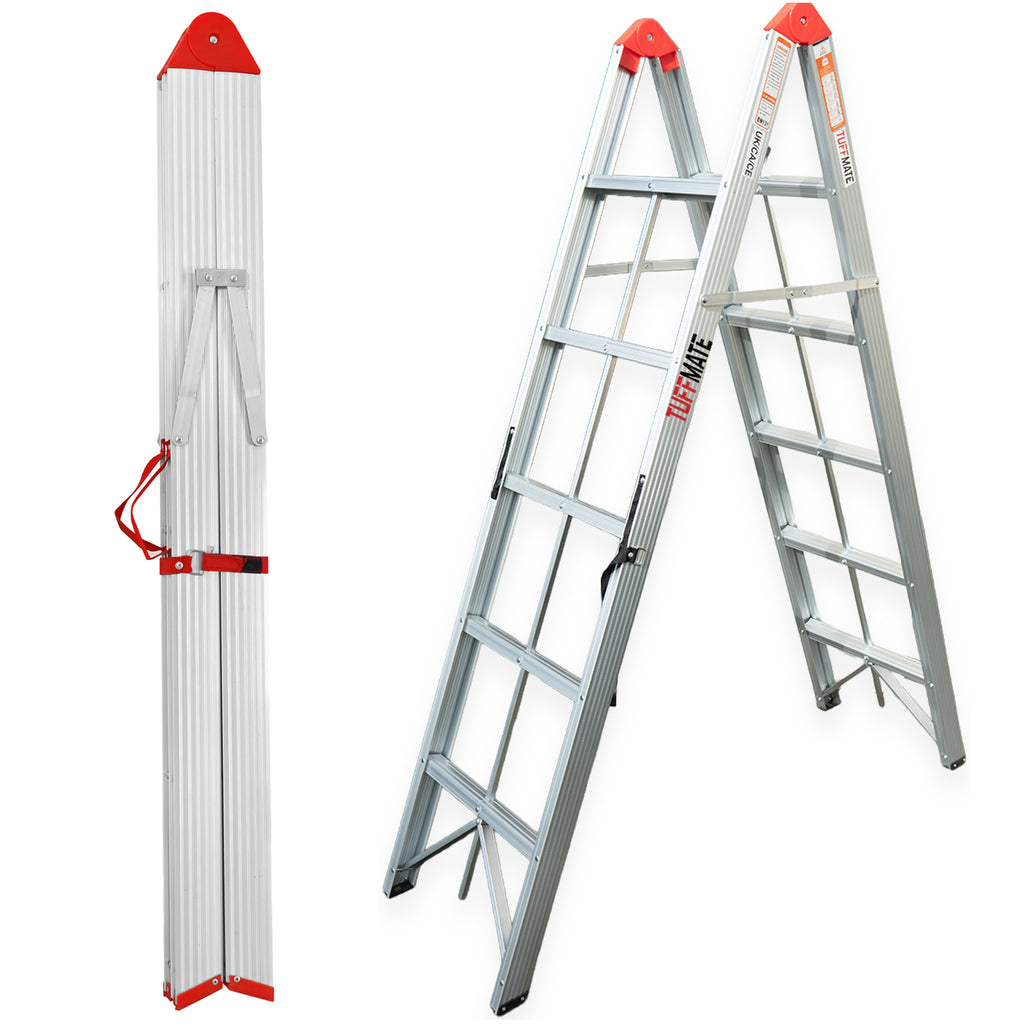 Folding Step Ladder Folds In Half 1.8m 5 Treads Aluminium TUFFMATE