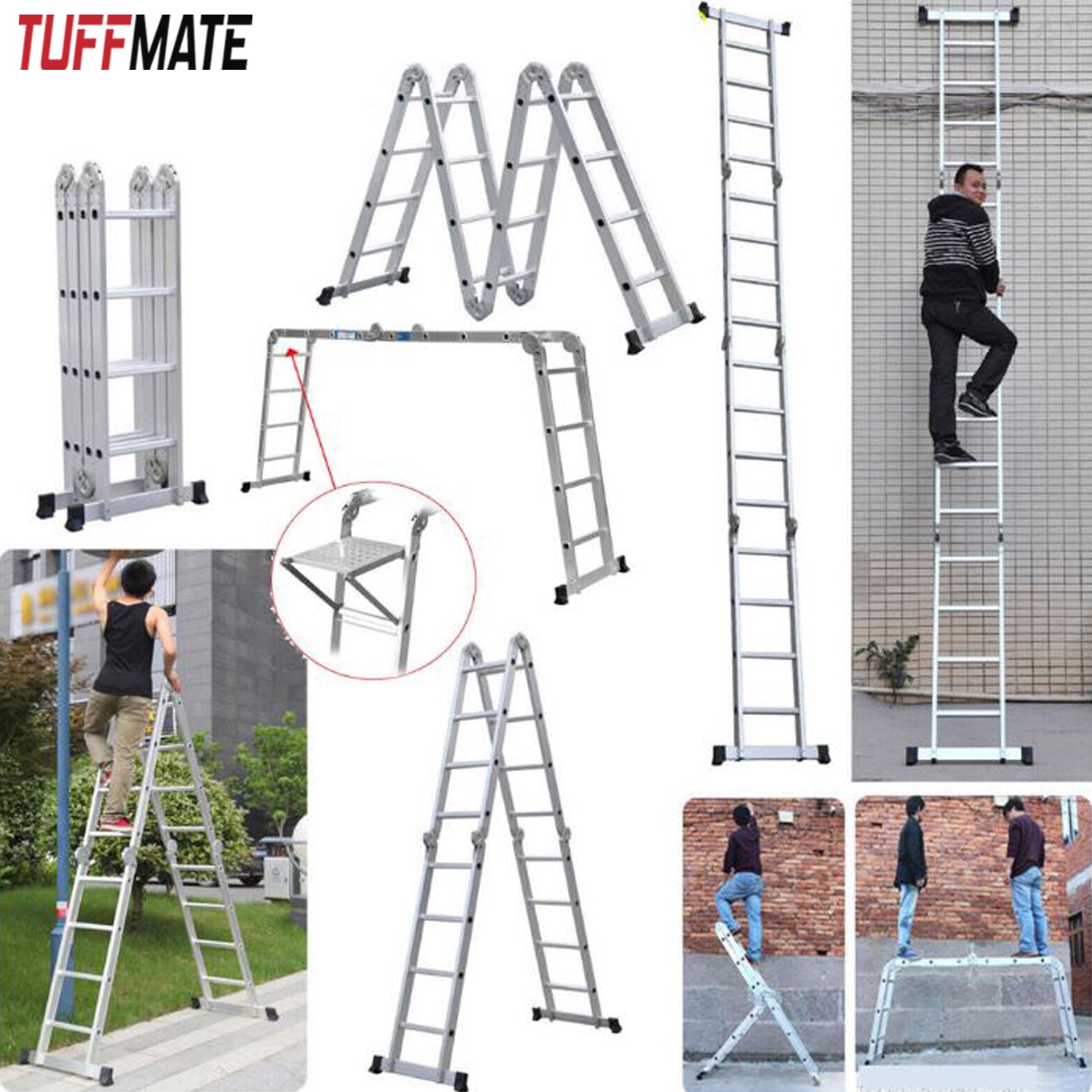Combination Ladder 4.7m - 14 in 1 Multi Position Aluminium Folding Scaffold TUFFMATE