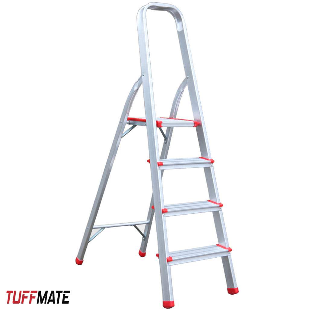 Step Ladder 4 Step Aluminum Folding Step Ladders Anti Slip Feet TUFFMATE