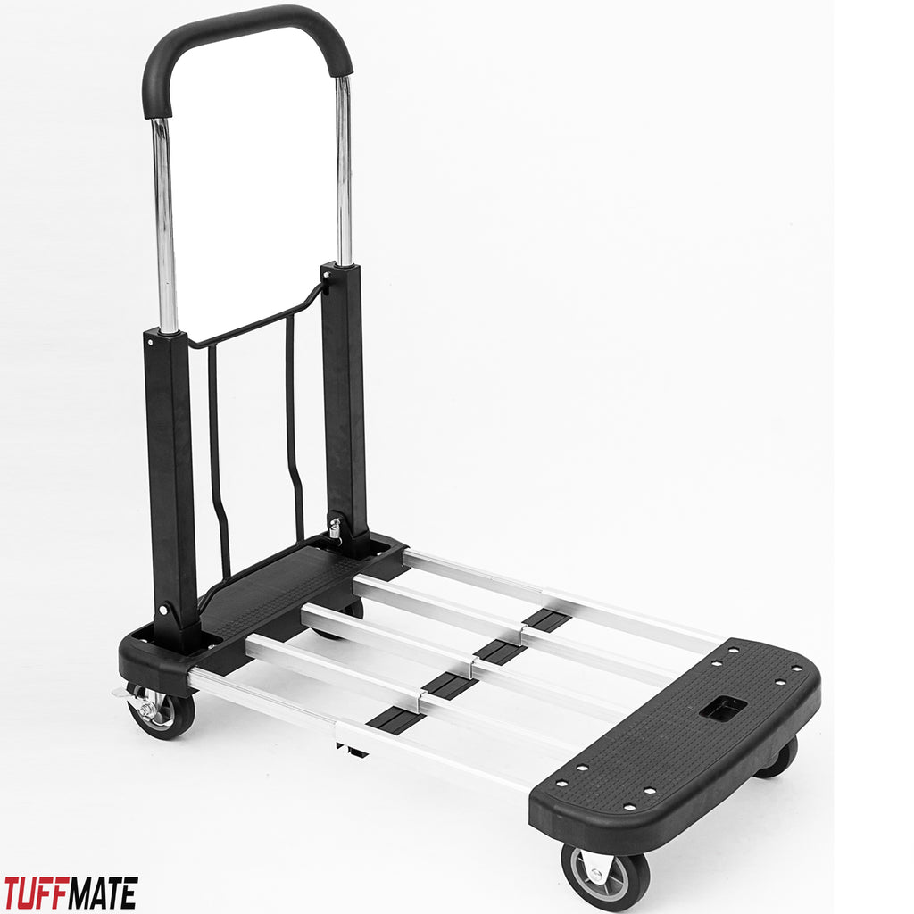 Folding Trolley Truck Aluminium Flat Bed 4 Wheels 150kg Max Load Compact and Portable