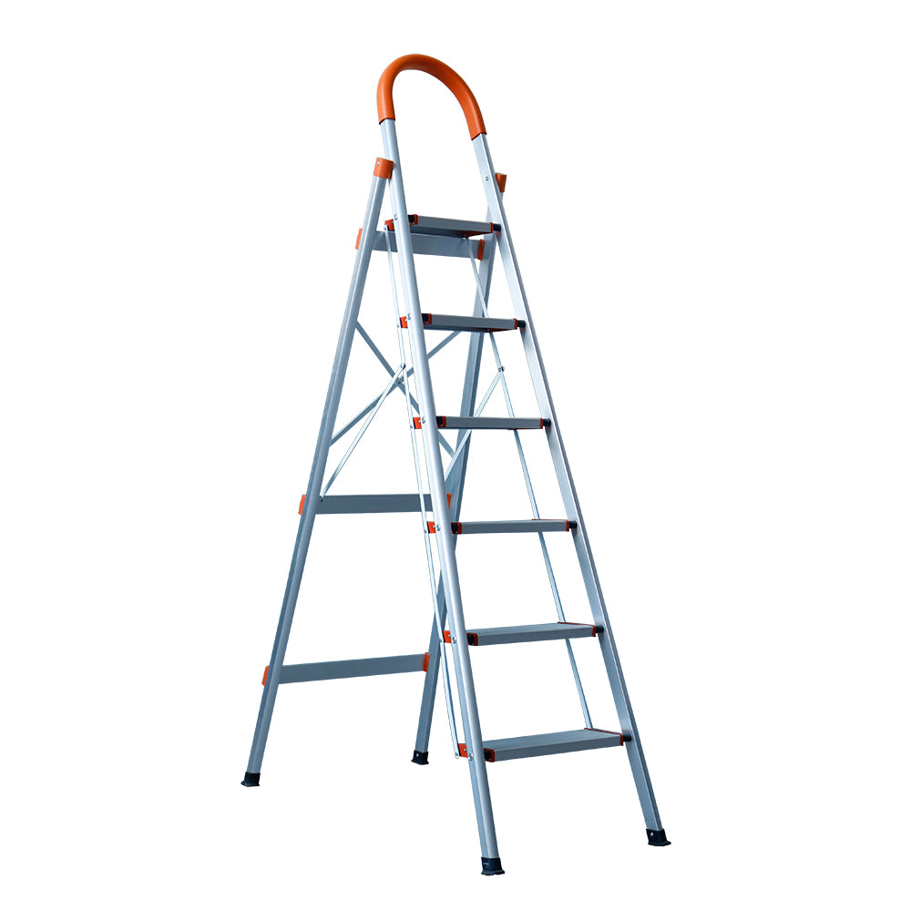 Step Ladder 6 Steps - Folding Aluminium Soft Grip Handle, Max Weight 150kg