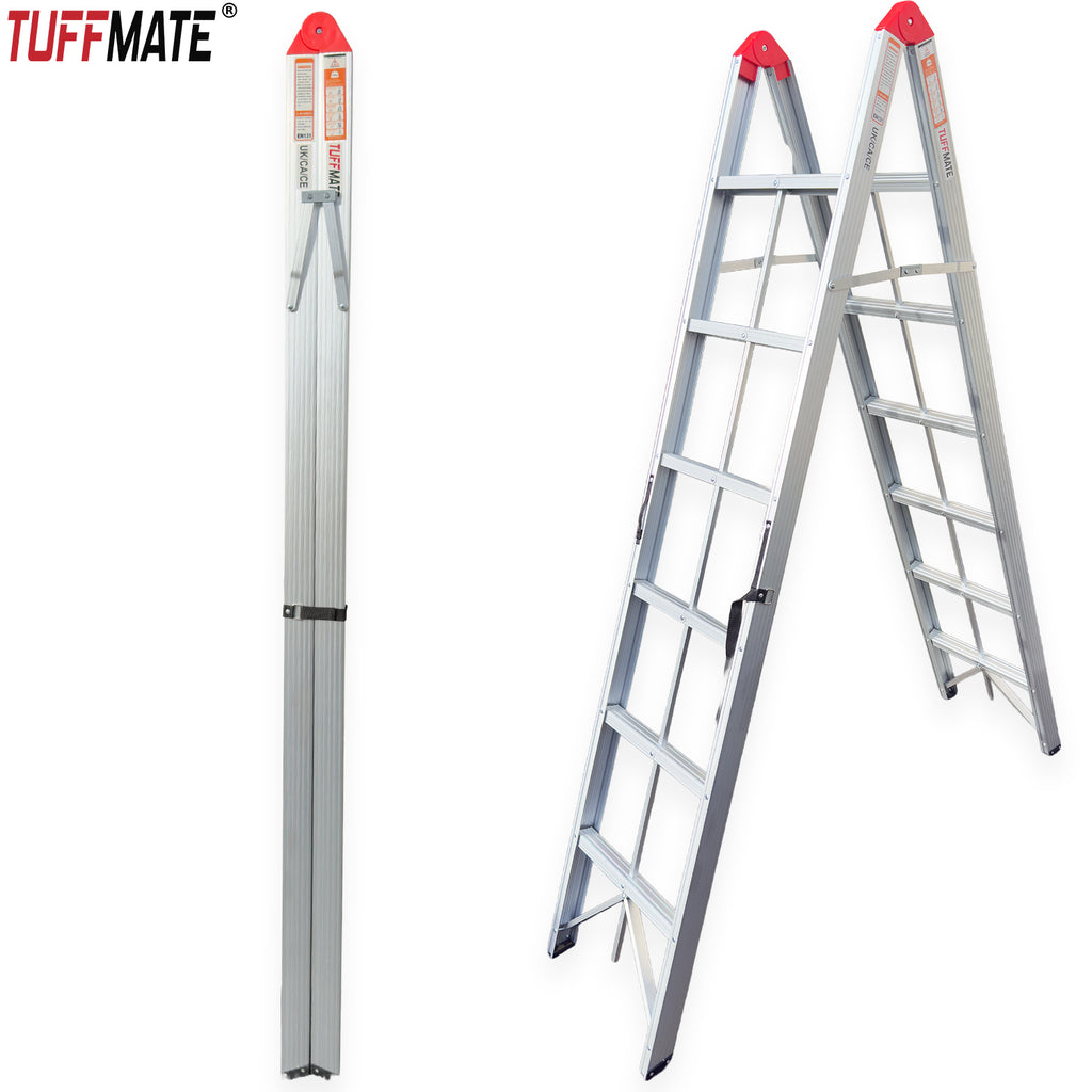 Folding Step Ladder Folds Away 2m 6 Treads Aluminium TUFFMATE