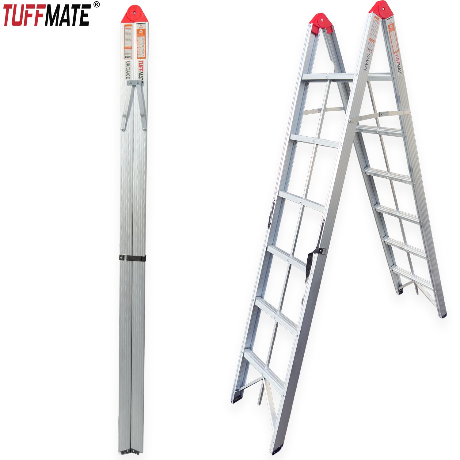 Folding Step Ladder Folds Away 2m 6 Treads Aluminium TUFFMATE