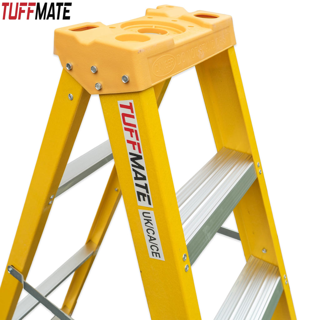 Fibreglass Step Ladder 5 Tread 1.5m Electrician with Tool Holder Yellow