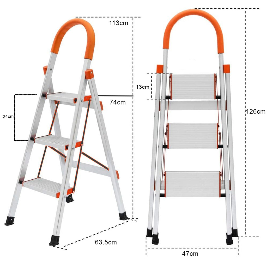 3 Step Orange Ladder – Aluminium Folding Step Ladder for Home and Office image 2