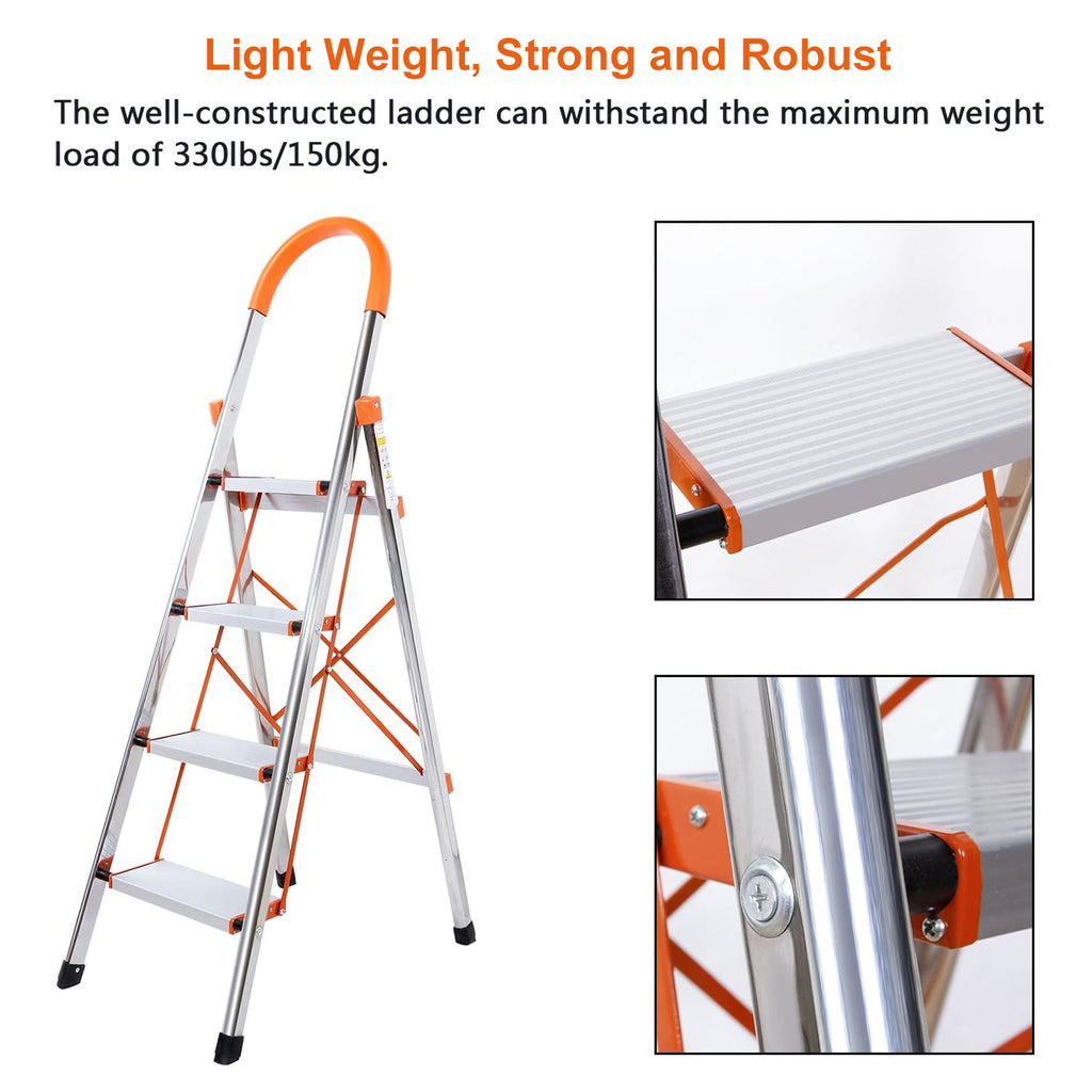 3 Step Orange Ladder – Aluminium Folding Step Ladder for Home and Office image 2