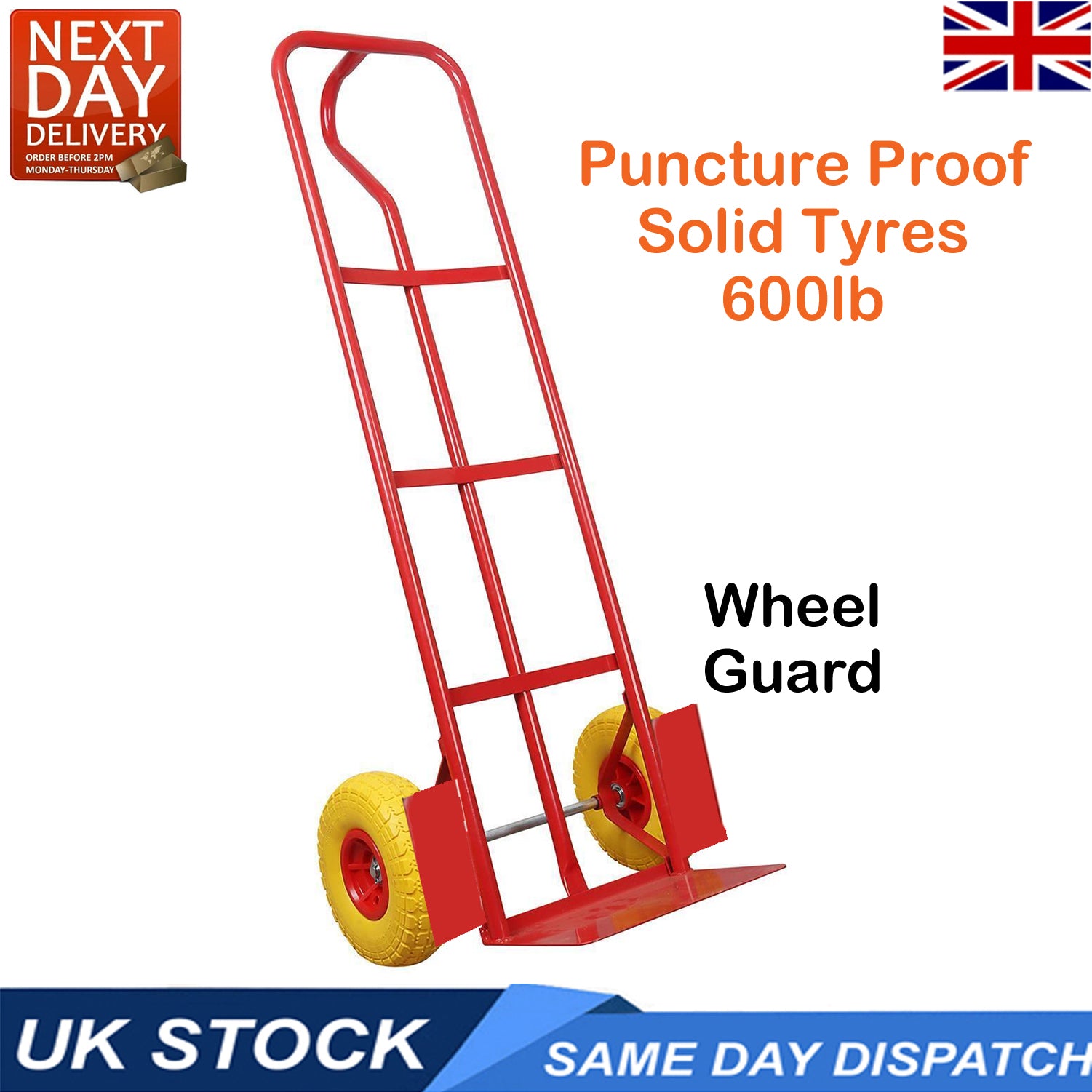Hard Wheel Sack Truck – 600lb Heavy Duty Hand Trolley with Yellow Tyres image 3
