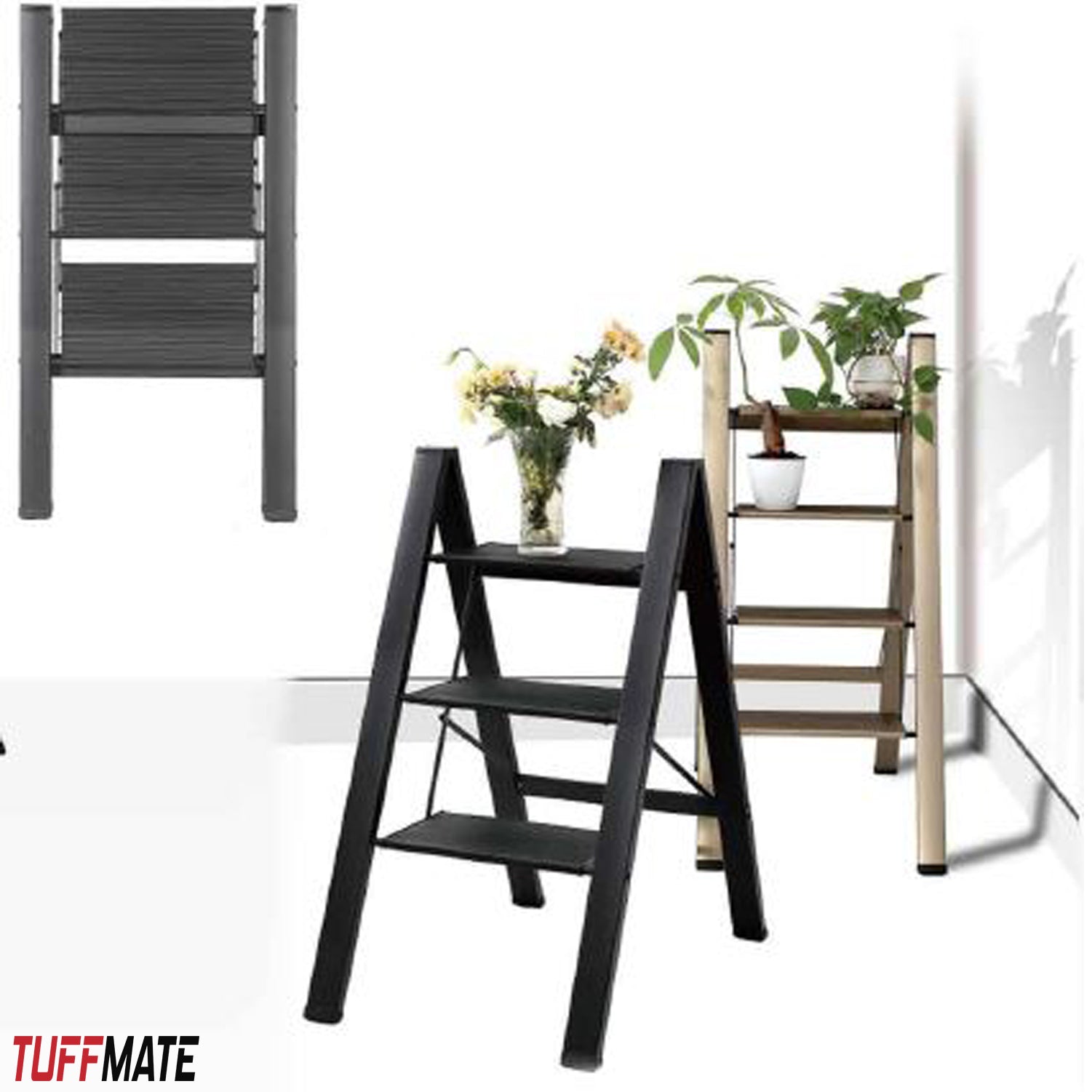 Step Ladder 3 Step Tread 45cm Wide Sturdy and Stable TUFFMATE