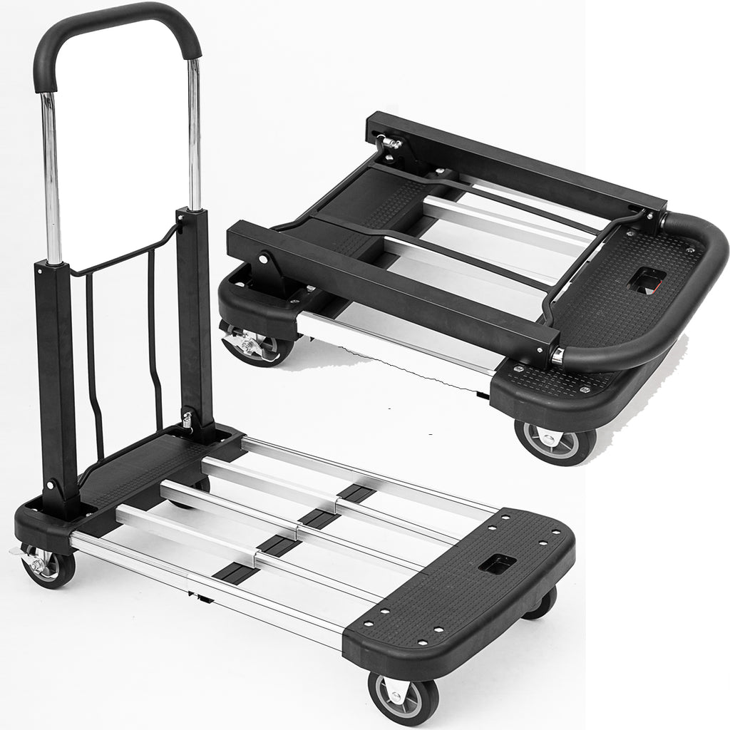 Folding Trolley Truck Aluminium Flat Bed 4 Wheels 150kg Max Load Compact and Portable