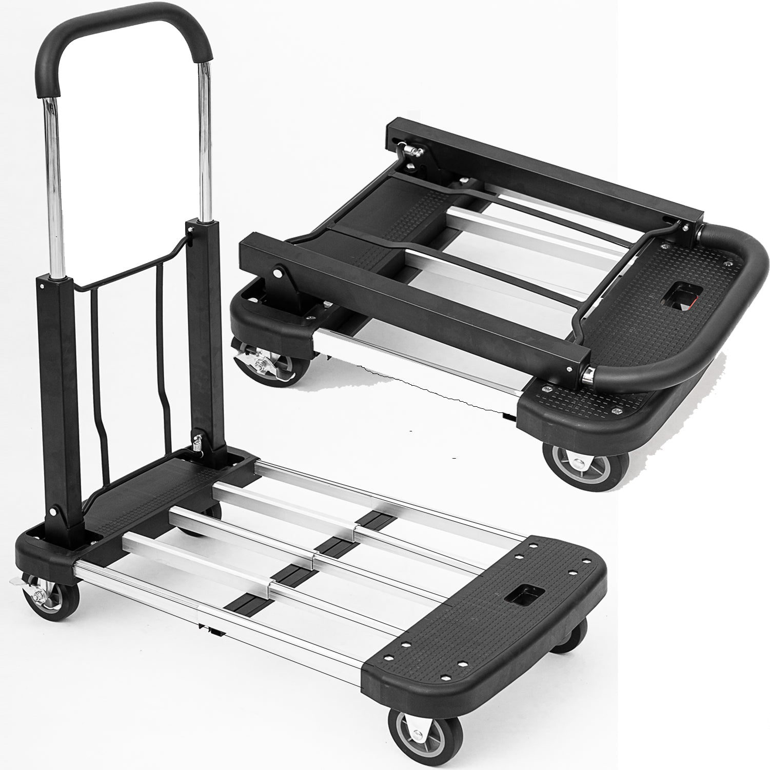 Folding Trolley Truck Aluminium Flat Bed 4 Wheels 150kg Max Load Compact and Portable