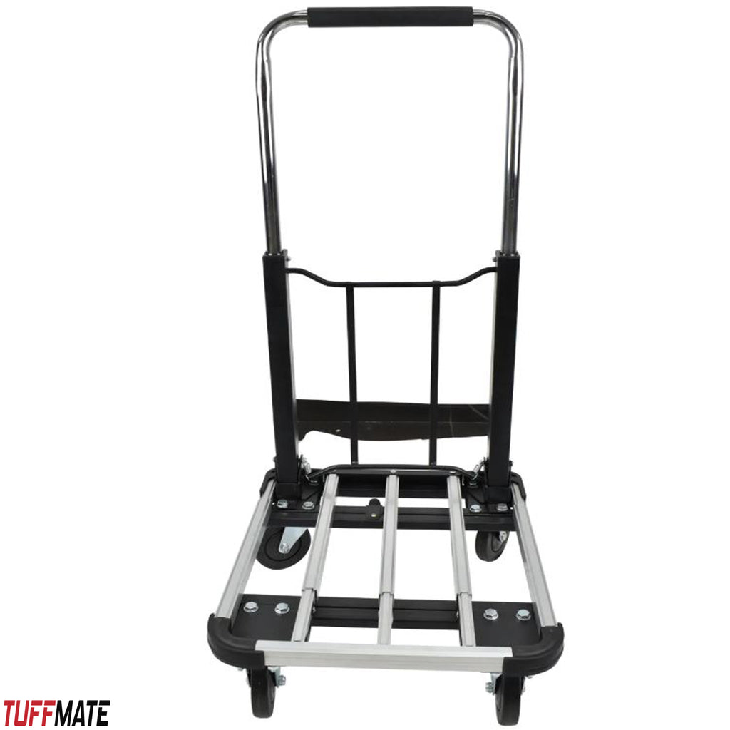 Folding Trolley Truck Aluminium Flat Bed 4 Wheels 150kg Max Load Compact and Portable