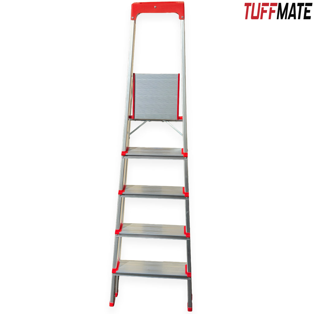 Step Ladder 5 Step Aluminum Folding High Grab Handle and Tool Tray TUFFMATE