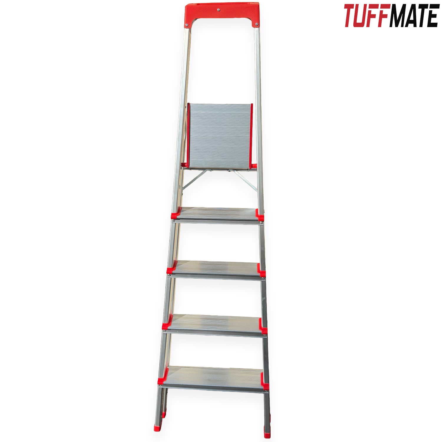 Step Ladder 5 Step Aluminum Folding High Grab Handle and Tool Tray TUFFMATE