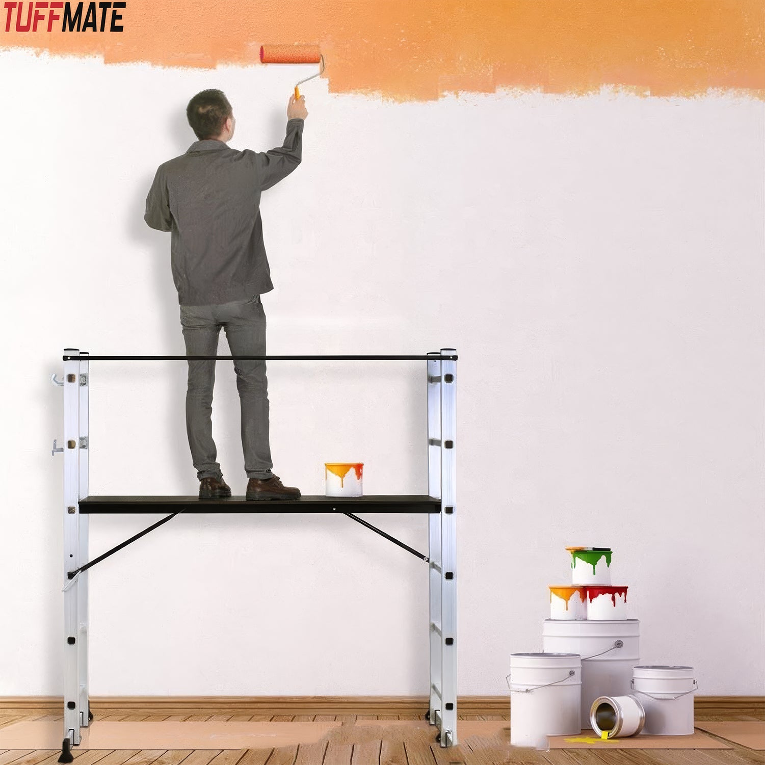 Scaffolding Platform Ladder 7 Tread 2m Multipurpose Aluminium Scaffold TUFFMATE