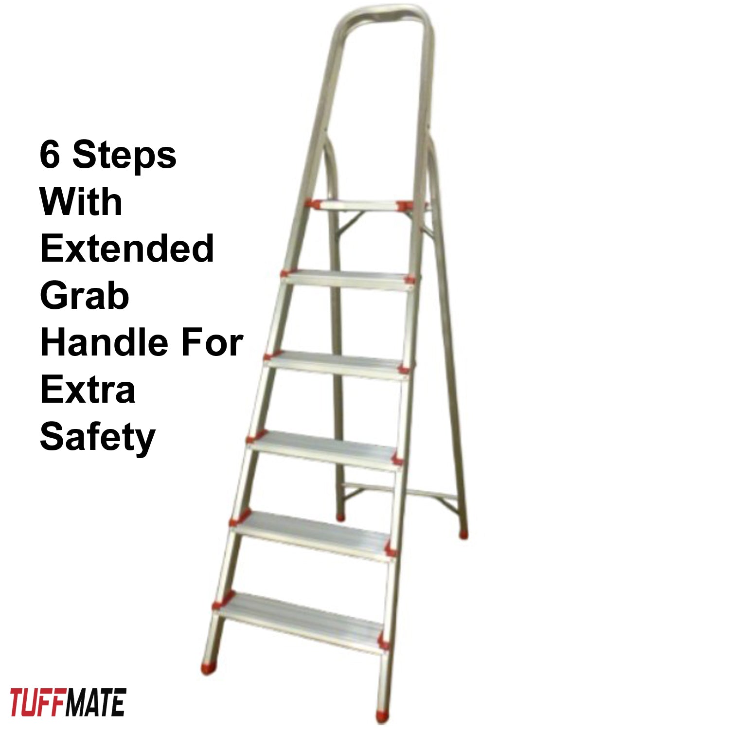 Step Ladder 6 Step Aluminium Folding Step Ladders Anti Slip Feet TUFFMATE