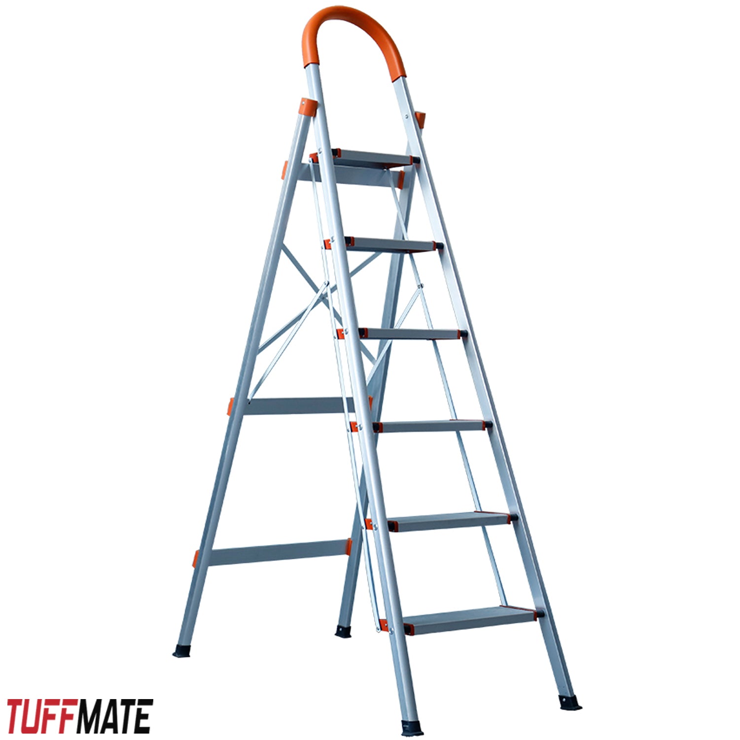 Step Ladder 6 Steps - Folding Aluminium Soft Grip Handle, Max Weight 150kg