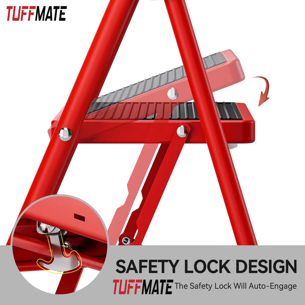 6 Step Folding Step Ladder with Handrail Steel Step Stool with Wide Non-Slip Treads