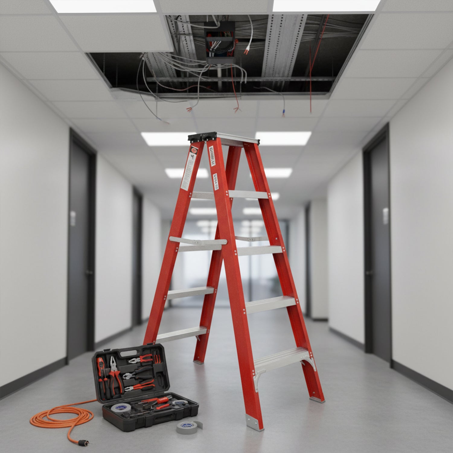 Fibreglass Step Ladder 5 Tread 1.5m Electrician