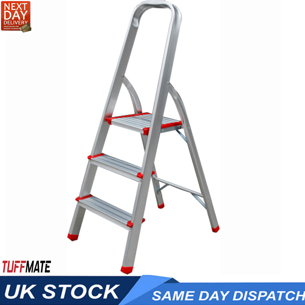 Step Ladder 3 Step Aluminum Folding Step Ladders Anti Slip Feet TUFFMATE