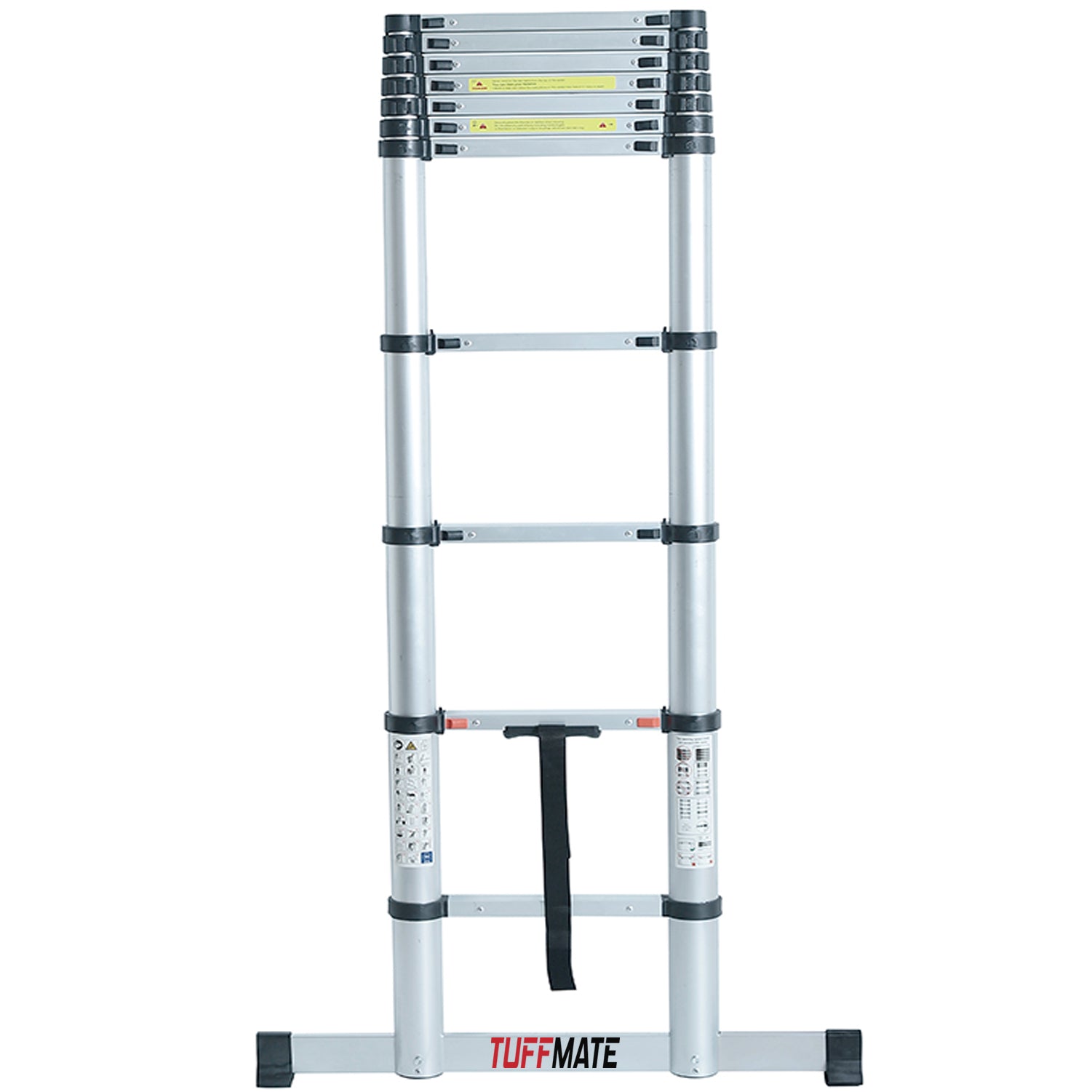 Telescopic Ladder 4.2m Max Height Aluminium 14 Tread Wide Base Stabaliser Bar