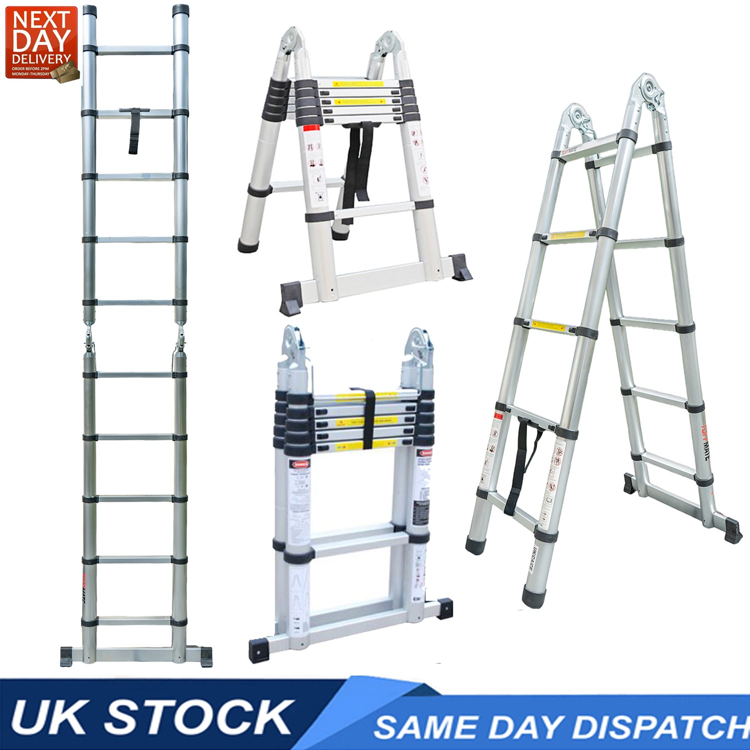 Telescopic Step Ladder Aluminium Double Sided Combination 156cm / 3,2m