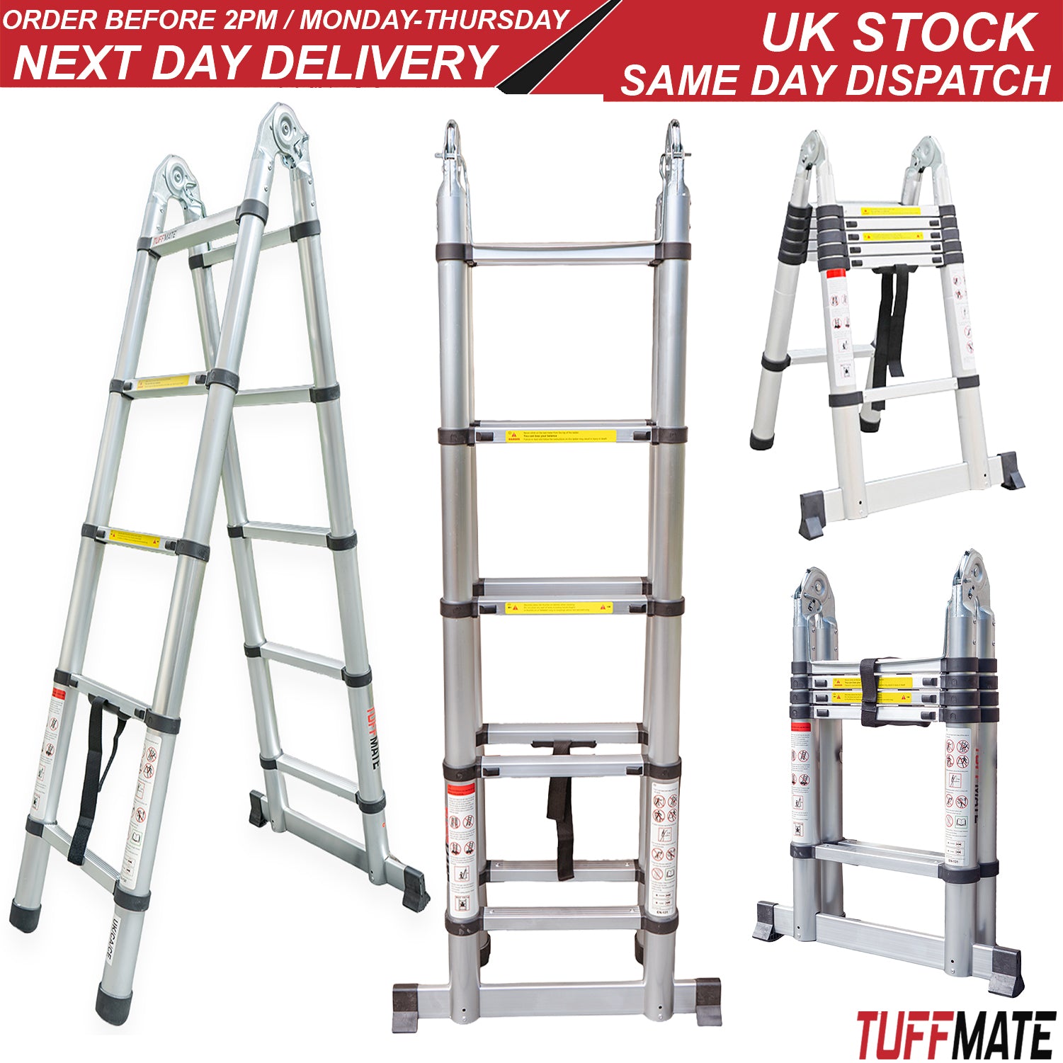Telescopic Step Ladder Aluminium Double Sided Combination 156cm / 3,2m