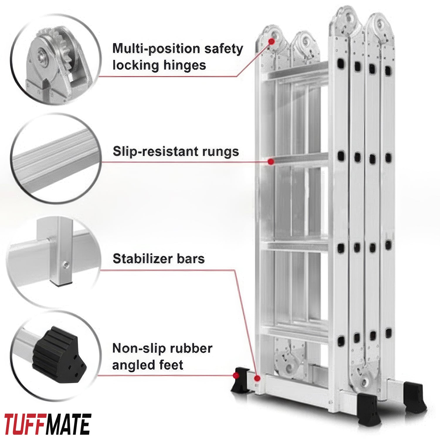 Aluminum Ladder 12 in 1 Multi Purpose 7 Rungs x 4
