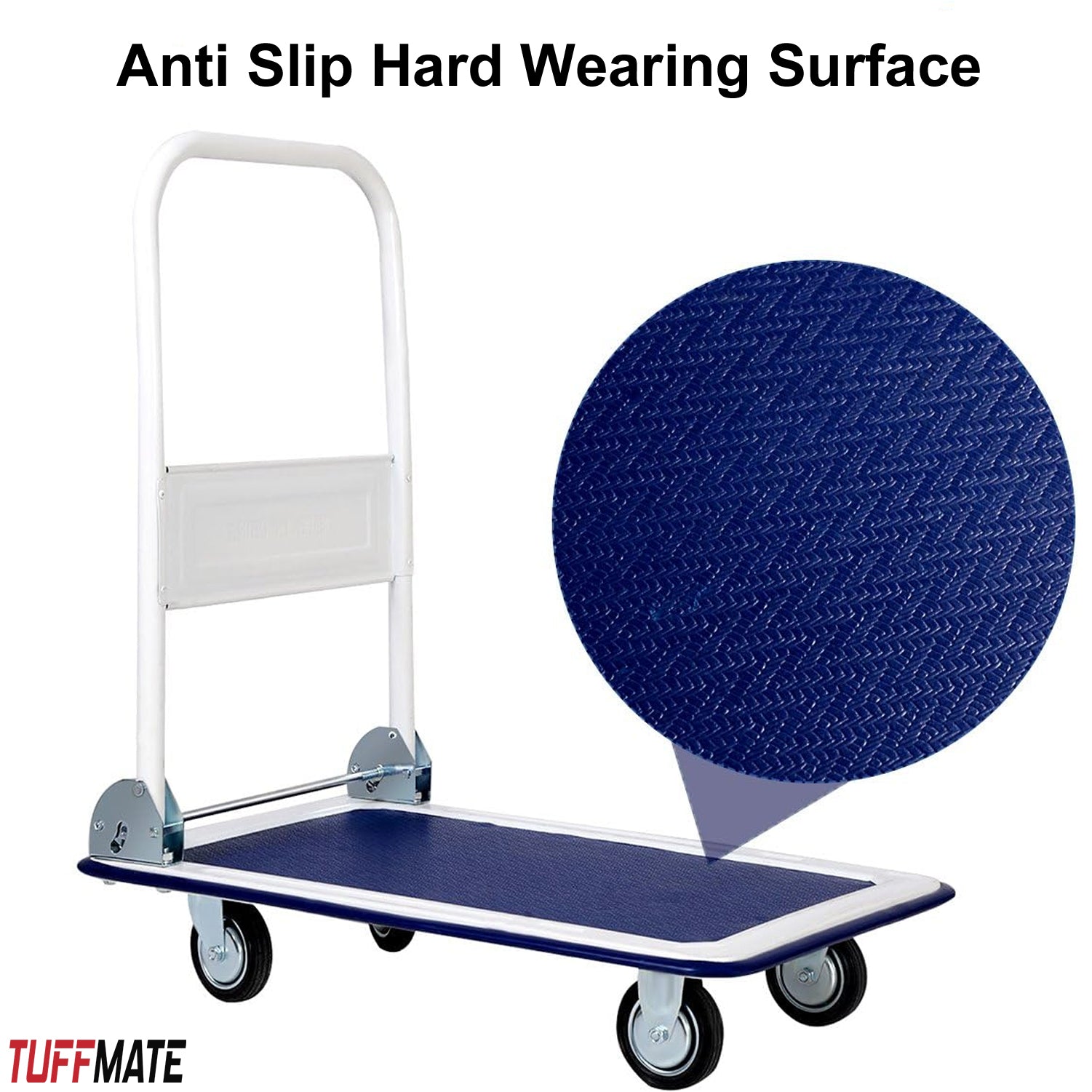 Folding Flat Bed Trolley Blue 300kg Weight Capacity