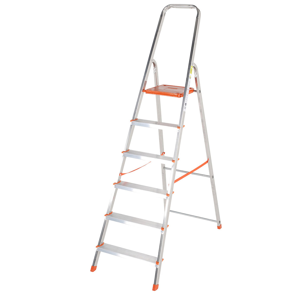 Step Ladder 6 Step Aluminium Folding Step Ladders Anti Slip Feet TUFFMATE
