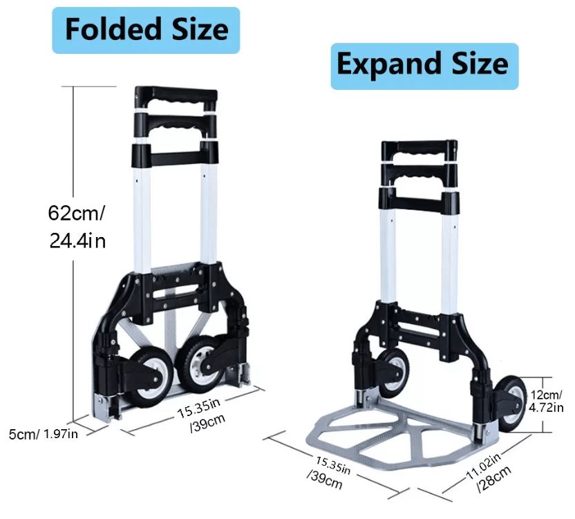 Sack Truck Hand Cart Aluminium Telescopic Portable 80kg Max Load FOLDS FLAT