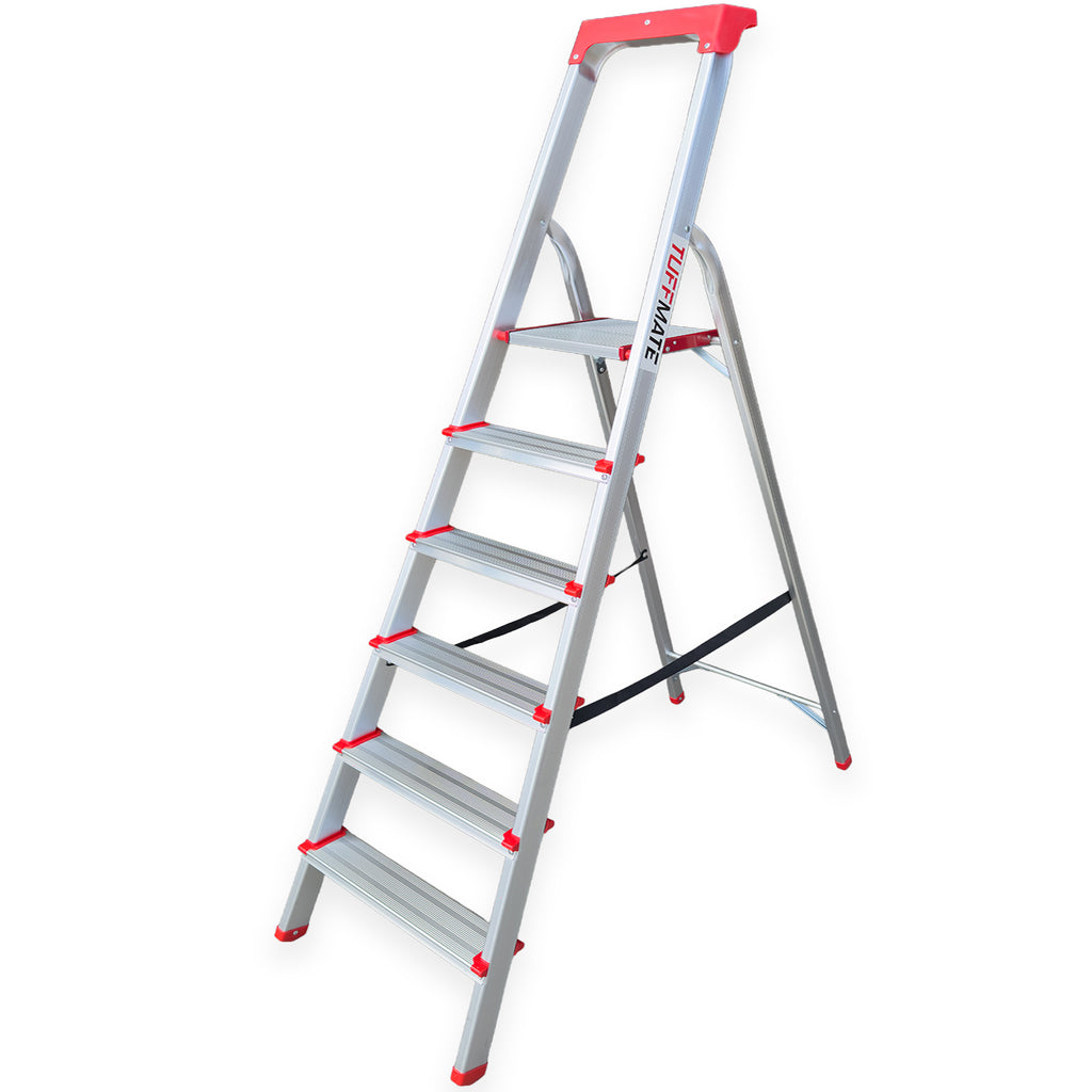 Step Ladder 6 Step Aluminum Folding with Tool Tray TUFFMATE 