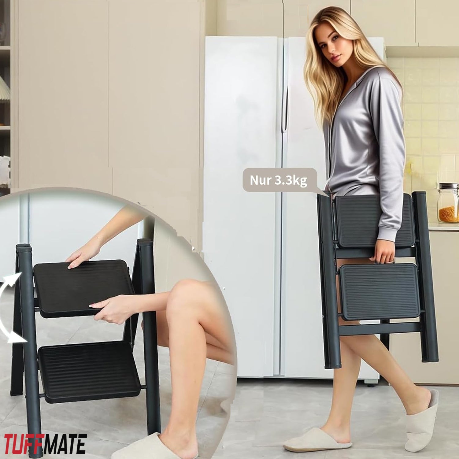 Step Ladder 2 Step 45cm Wide Sturdy and Stable TUFFMATE