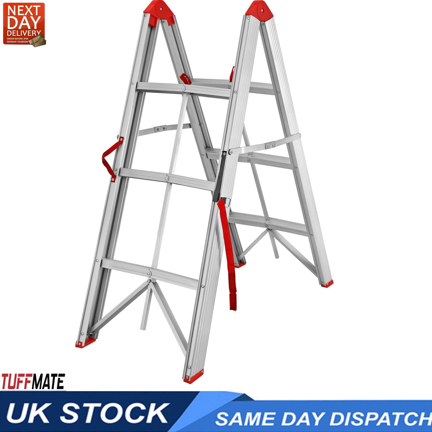 3 Step Ladder Aluminium Folding Folds In Half Foldable Portable Easy To Store TUFFMATE