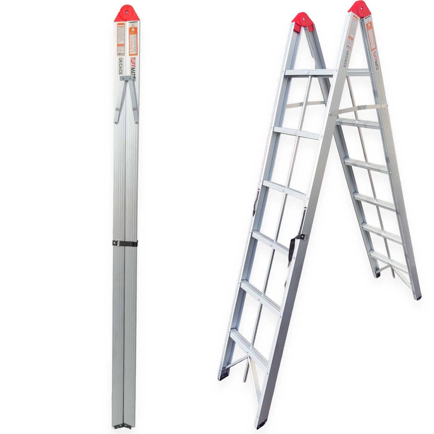 Folding Step Ladder Folds Away 2m 6 Treads Aluminium TUFFMATE