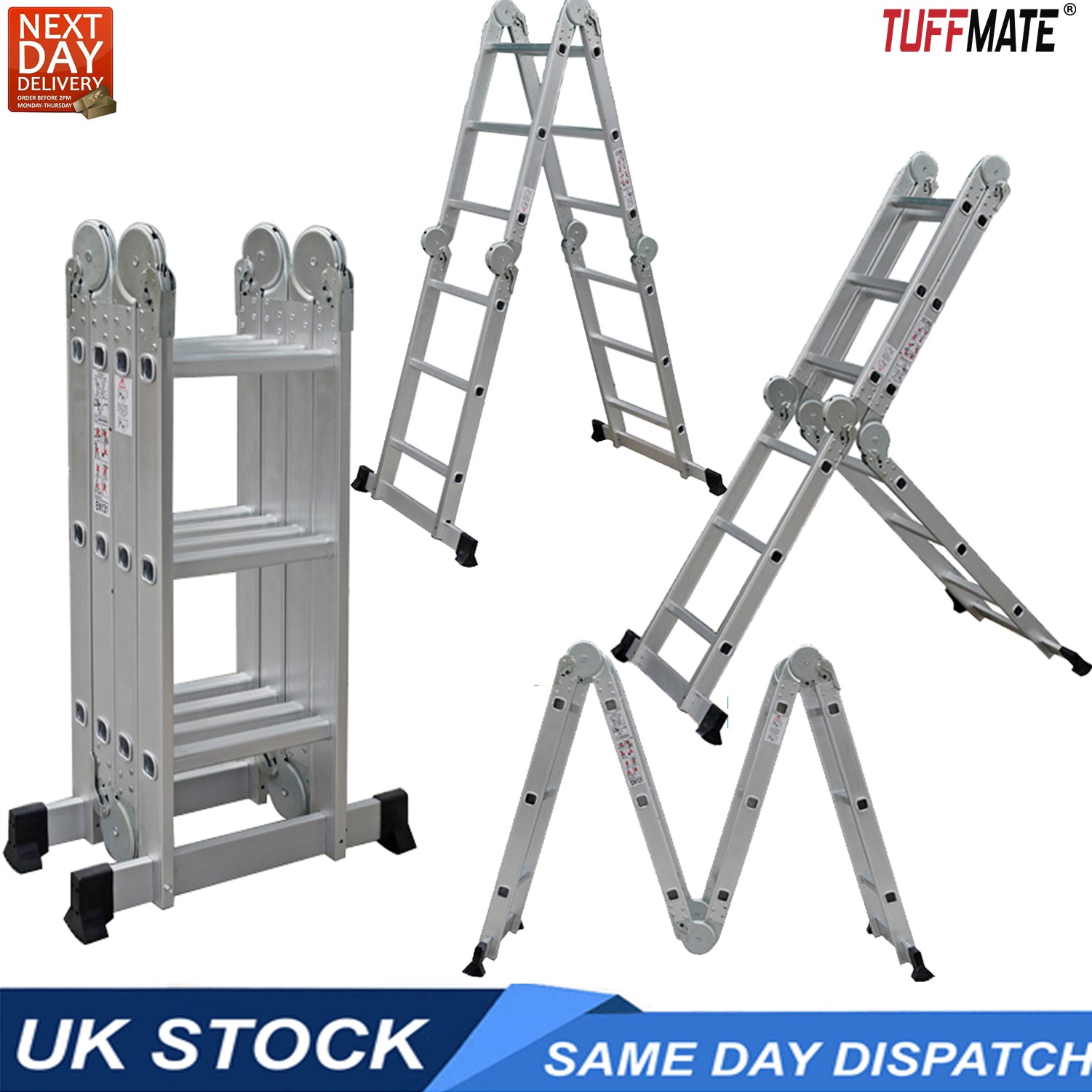 Combination Ladder 4.7m - 14 in 1 Multi Position Aluminium Folding Scaffold TUFFMATE