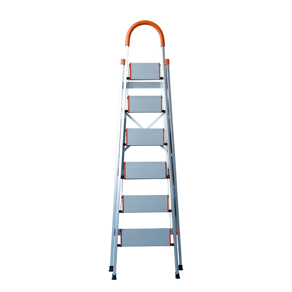Step Ladder 6 Steps - Folding Aluminium Soft Grip Handle, Max Weight 150kg
