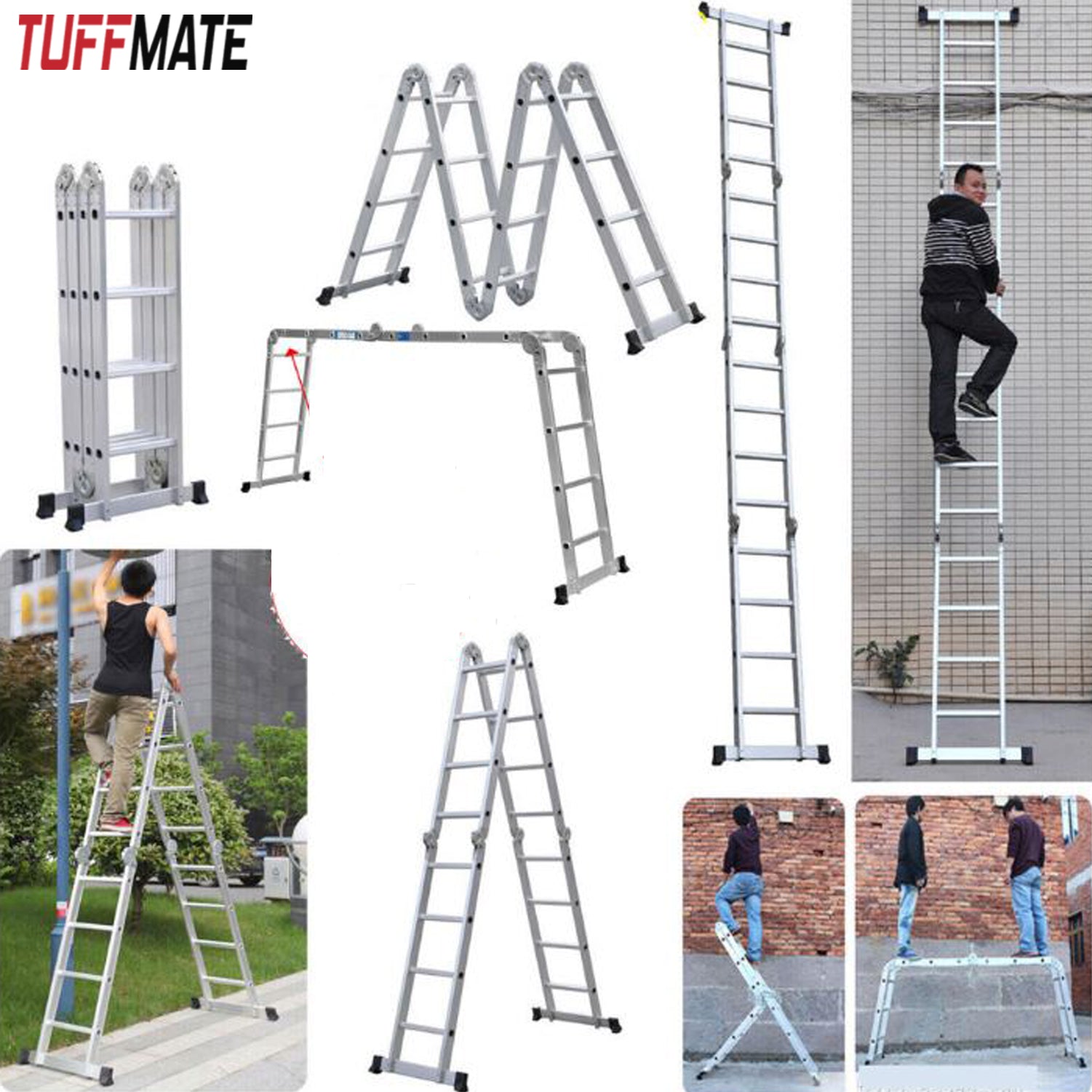 Combination Ladder 4.7m - 14 in 1 Multi Position Aluminium Folding Scaffold TUFFMATE