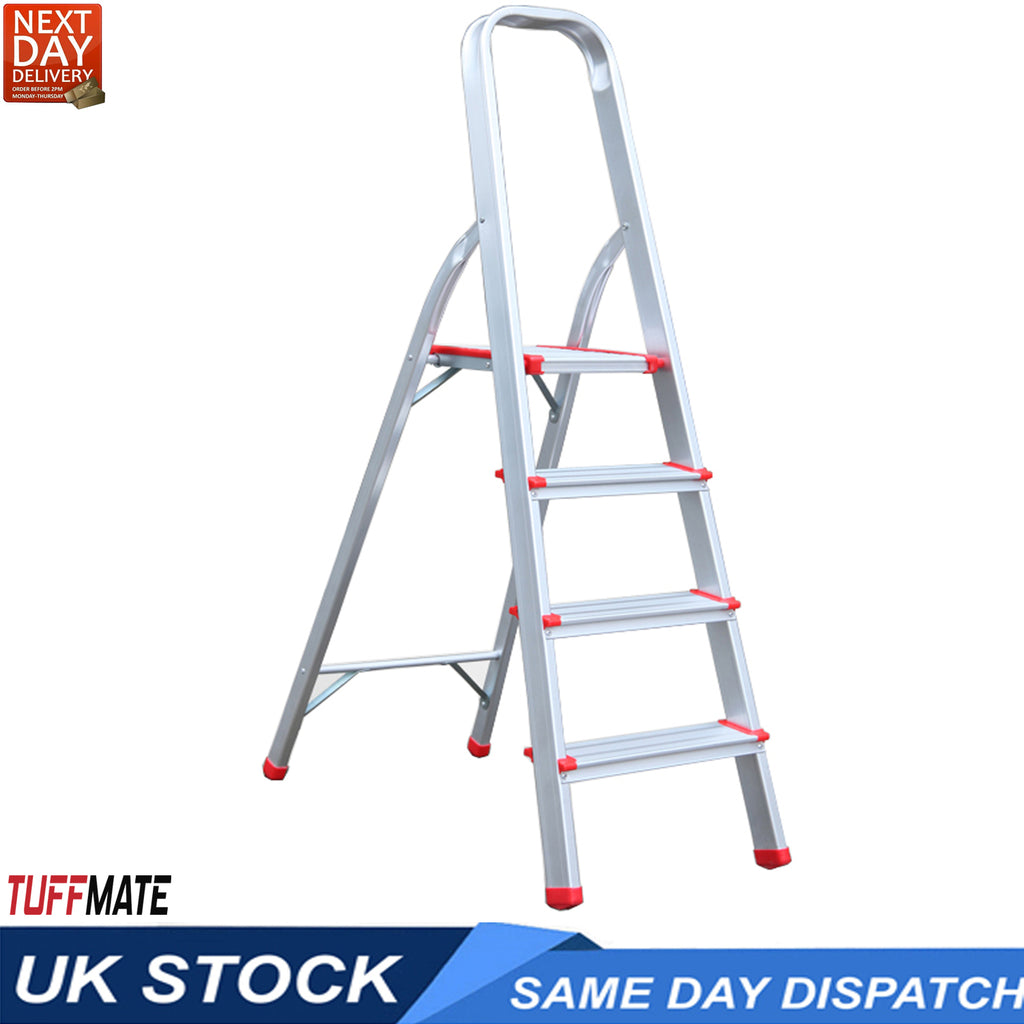 Step Ladder 4 Step Aluminum Folding Step Ladders Anti Slip Feet TUFFMATE