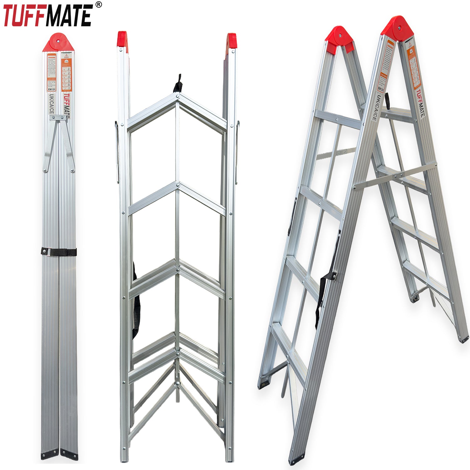 Folding Step Ladder Folds In Half 1.4m 4 Treads Aluminium TUFFMATE