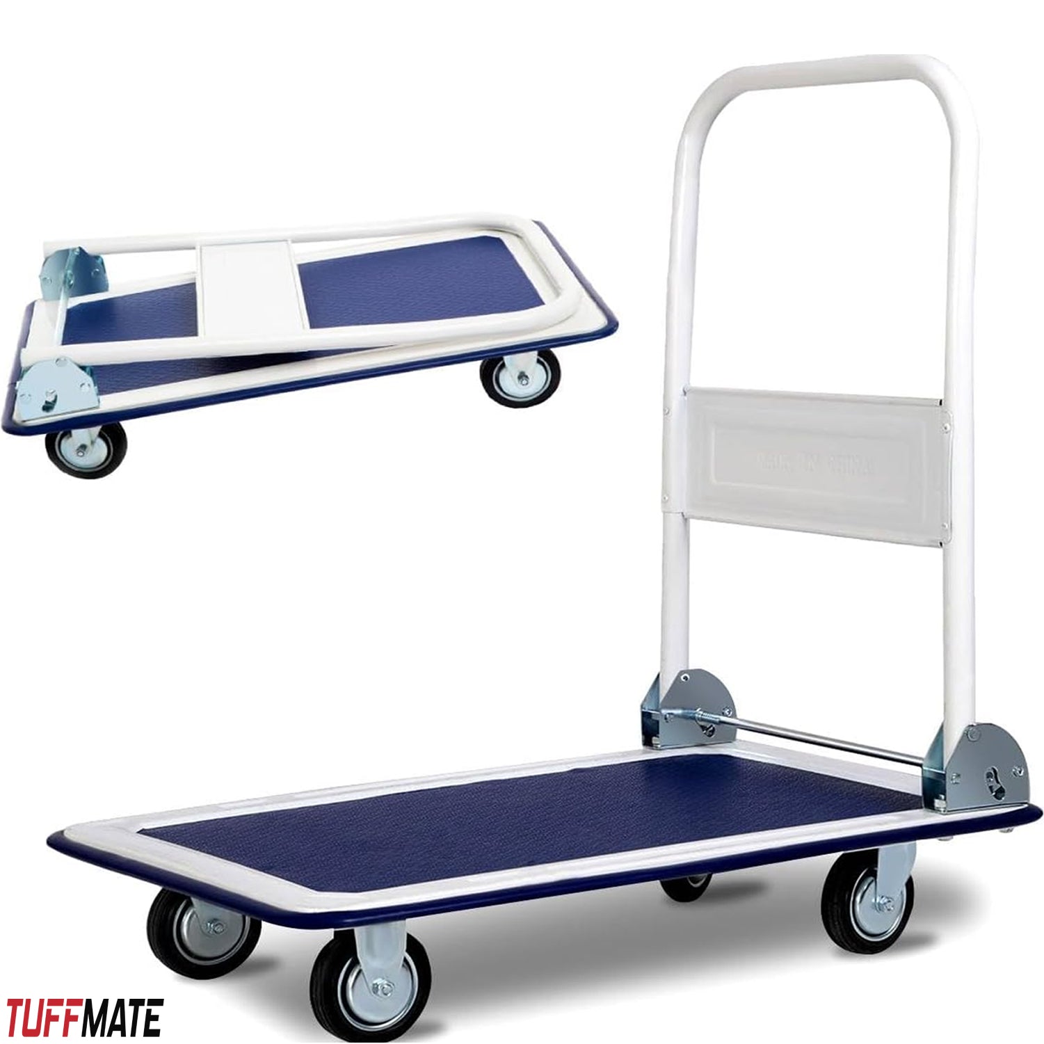 Folding Flat Bed Trolley Blue 300kg Weight Capacity